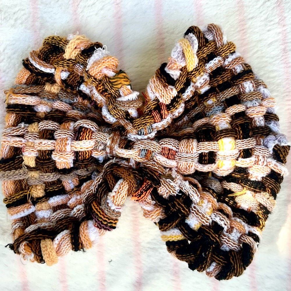 Brown Multi-Tone LARGE Hand Woven Rag Style HAIR BOW on 4 inch French Barette